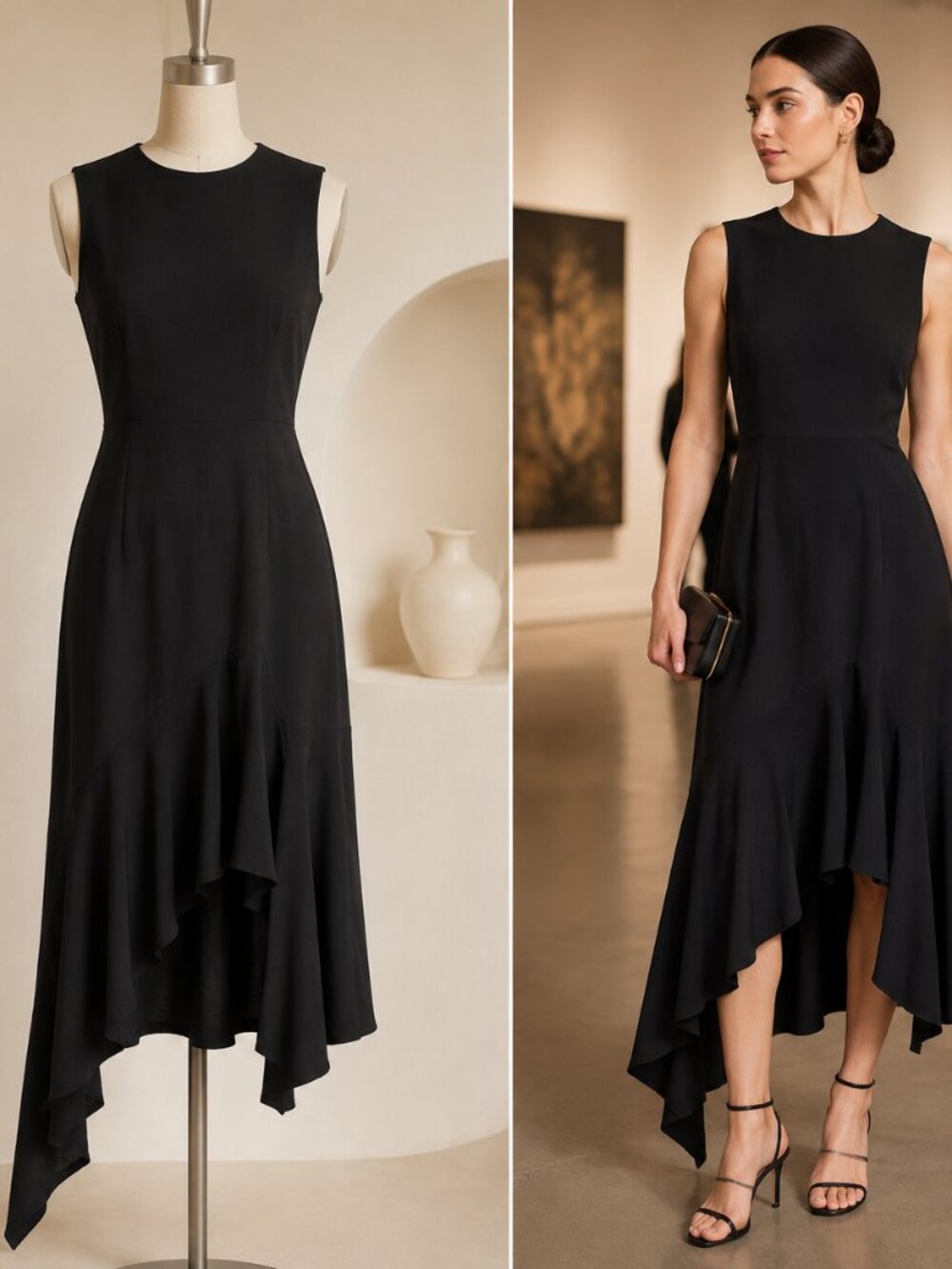 NWT GOEN.J Asymmetric Silk Dress Black M Cocktail Avantgarde Wedding Goth Minima